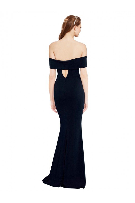 Best Off the Shoulder Fitted Crepe Prom Dress with Back Cut Out UK