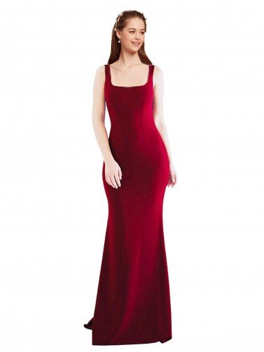 Best Square Neckline and Backline Fitted Crepe Prom Dress UK