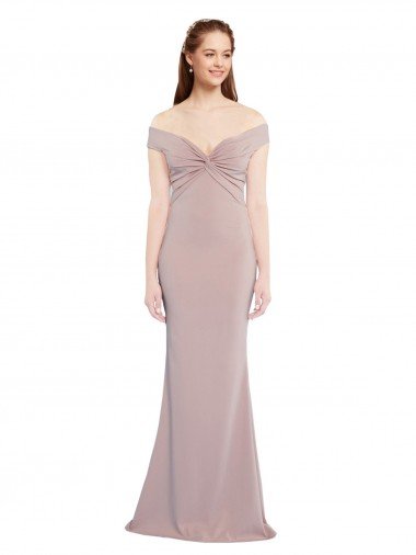 Best Knotted Off the Shoulder Crepe Prom Dress with Cut-Out Back UK