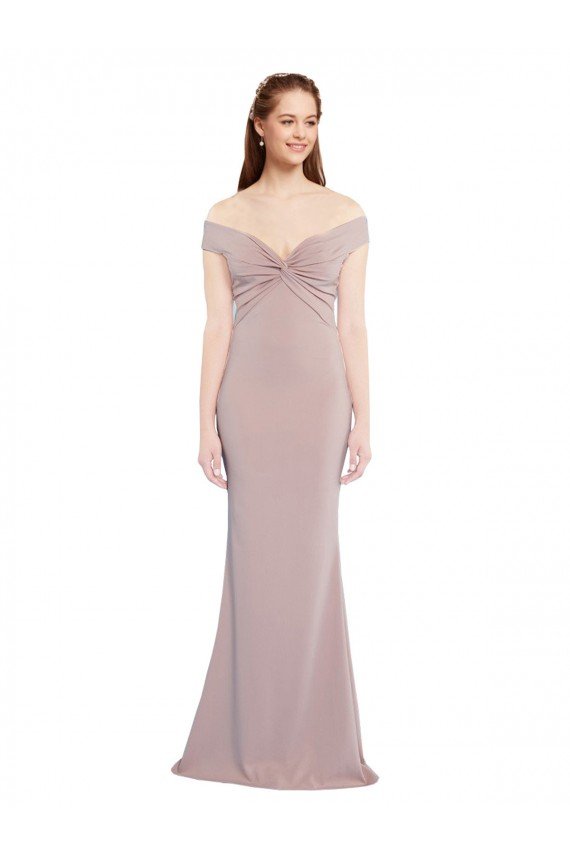 Best Knotted Off the Shoulder Crepe Prom Dress with Cut-Out Back UK