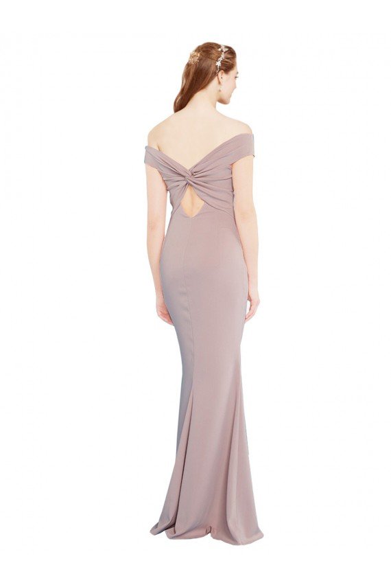 Best Knotted Off the Shoulder Crepe Prom Dress with Cut-Out Back UK