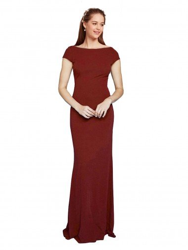 Best Cap Sleelves Mermaid Crepe Prom Dress Keyhole Back UK