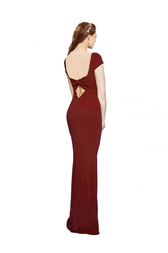 Best Cap Sleelves Mermaid Crepe Prom Dress Keyhole Back UK