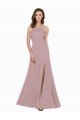 Best High Neck Crepe Prom Dress with Pleats and Keyhole Back UK