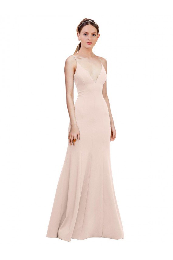 Best Deep V-Neck and Back Long Crepe Prom Dress UK