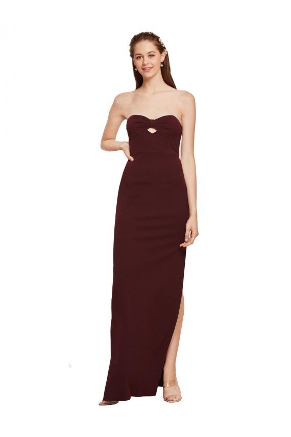 Best Twisted Strapless Keyhole Long Crepe Prom Dress with Slit UK