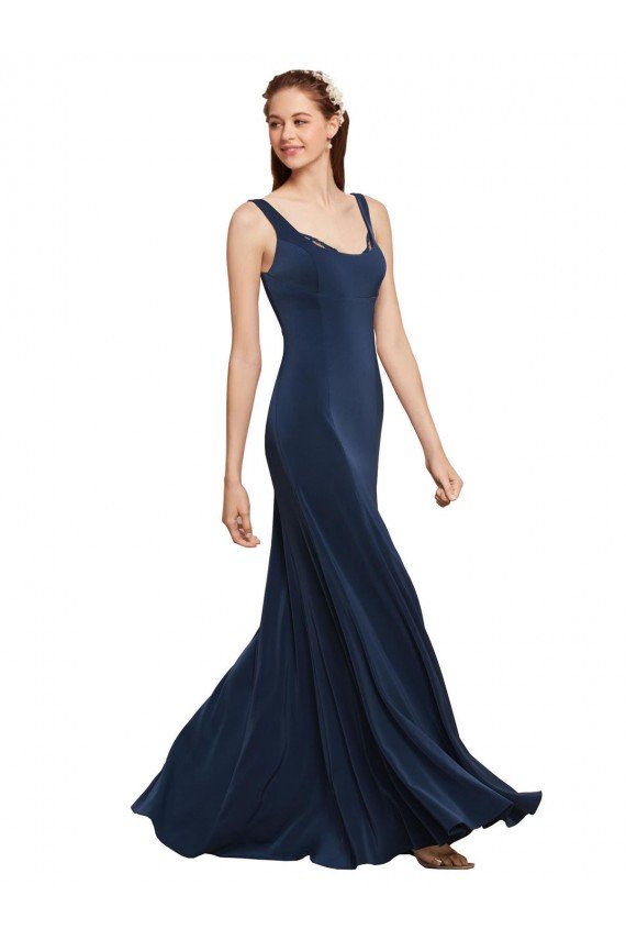 Best Fit and Flare Long Crepe Prom Dress with Round Neck UK
