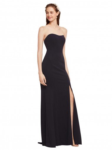 Best Strapless Bodycon Long Crepe Prom Dress with High Slit UK