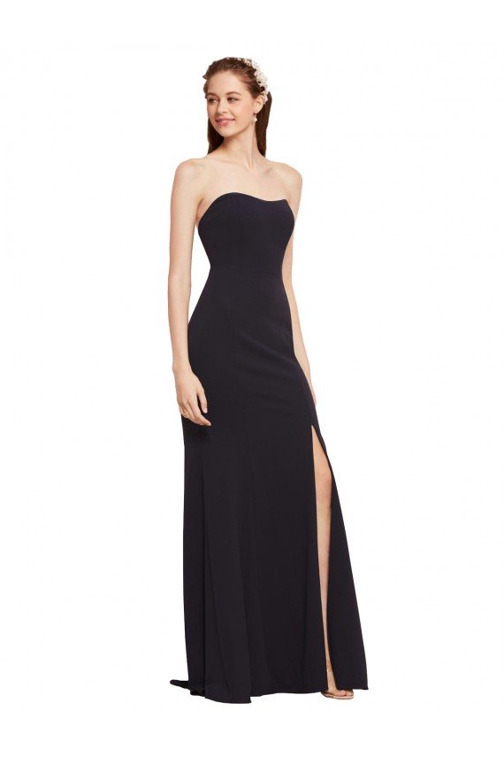 Best Strapless Bodycon Long Crepe Prom Dress with High Slit UK