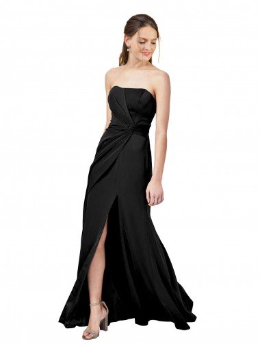 Best Strapless Fit and Flare Long Crepe Prom Dress with Knot and Slit UK
