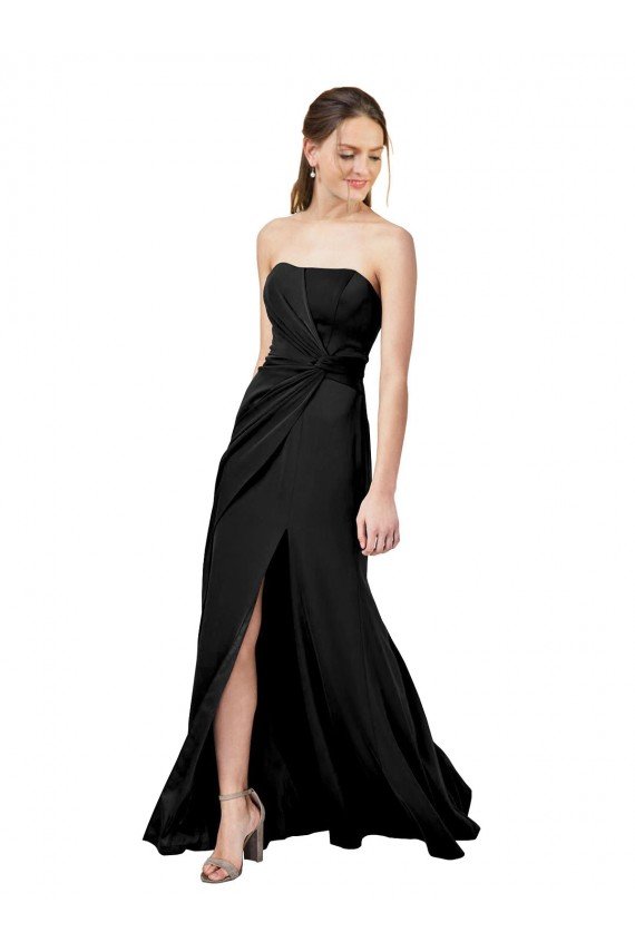 Best Strapless Fit and Flare Long Crepe Prom Dress with Knot and Slit UK