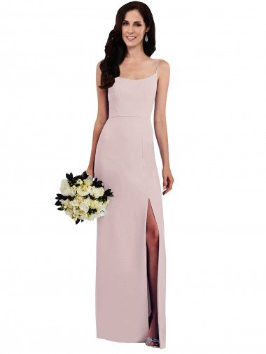 Best Spaghetti Strap V Back Crepe Prom Dress with Front Slit UK