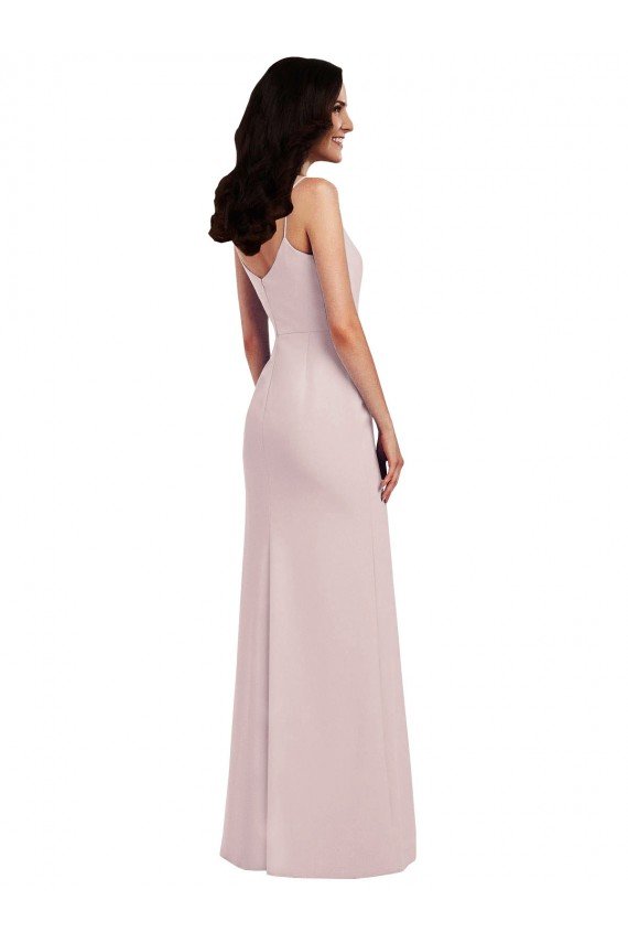 Best Spaghetti Strap V Back Crepe Prom Dress with Front Slit UK