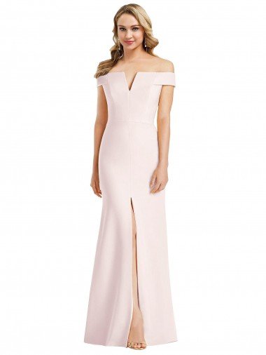 Best Off the Shoulder Notch Trumpet Crepe Prom Dress with Front Slit UK