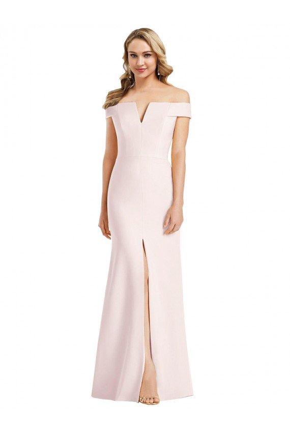 Best Off the Shoulder Notch Trumpet Crepe Prom Dress with Front Slit UK