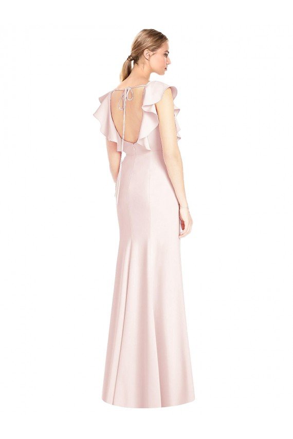 Best Ruffle Cap Sleeves Open Back Trumpet Prom Dress UK