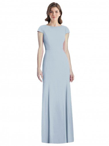 Best Bateau Neck Cap Sleeves Open Back Trumpet Prom Dress UK
