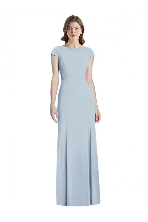 Best Bateau Neck Cap Sleeves Open Back Trumpet Prom Dress UK