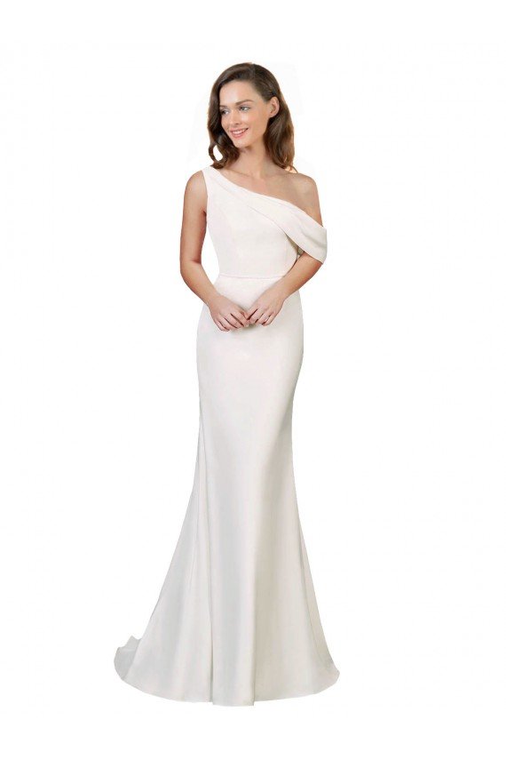Best One Shoulder Crepe Prom Dress with Draped Off the Shoulder Strap UK
