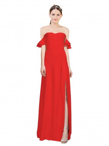 Best Double Ruffle Flounce Sleeves Crepe Prom Dress with Slit UK