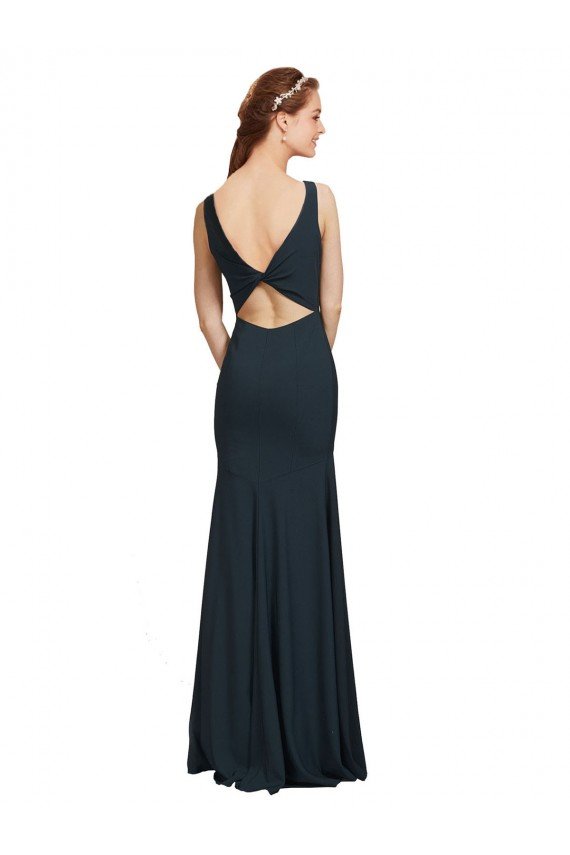 Best Sleeveless Bateau Neckline Crepe Prom Dress with Twist Back UK