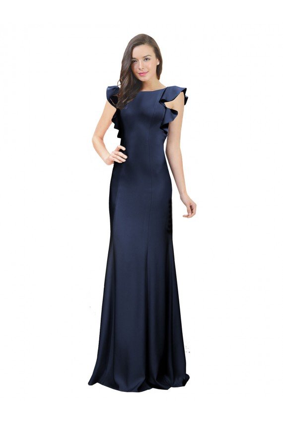 Best Sleeveless Crepe Prom Dress with Cascading Ruffle and Keyhole Back UK