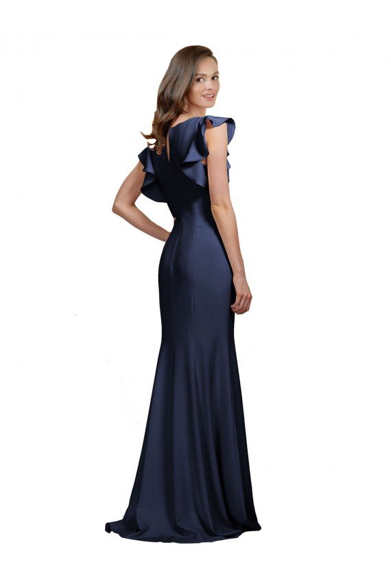 Best Sleeveless Crepe Prom Dress with Cascading Ruffle and Keyhole Back UK