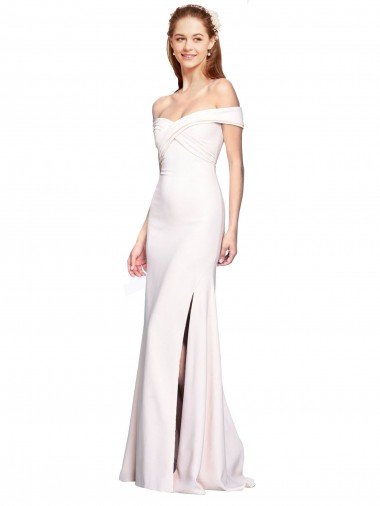 Best Criss Cross Off the Shoulder Crepe Prom Dress with Side Slit UK