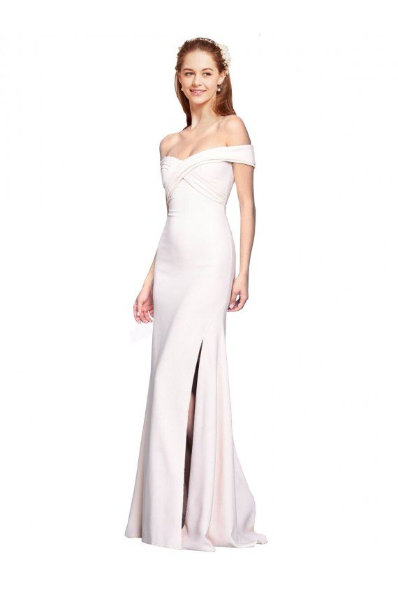 Best Criss Cross Off the Shoulder Crepe Prom Dress with Side Slit UK