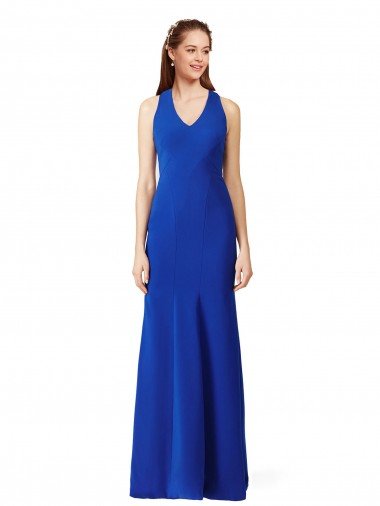 Best Halter V-Neck Long A-Line Crepe Prom Dress UK