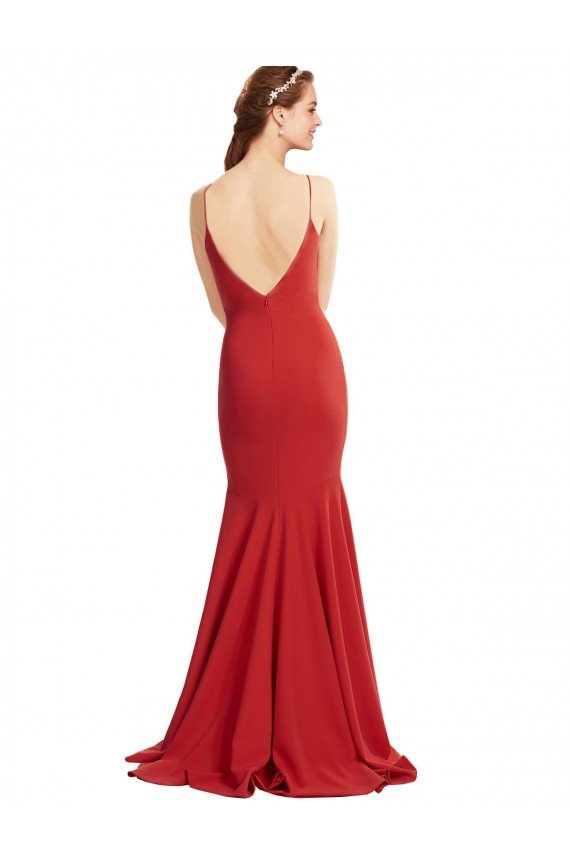 Best Mermaid Plunging V-Neck Crepe Prom Dress with Wide Open Back UK