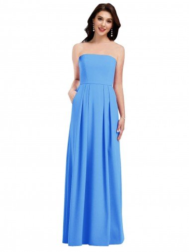 Best Strapless Pleated Skirt Crepe Prom Dress with Pockets UK