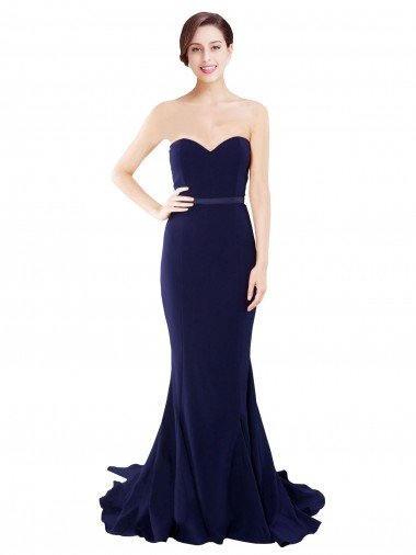 Best Strapless Sweetheart Neckline Crepe Prom Dress with Satin Waistband UK