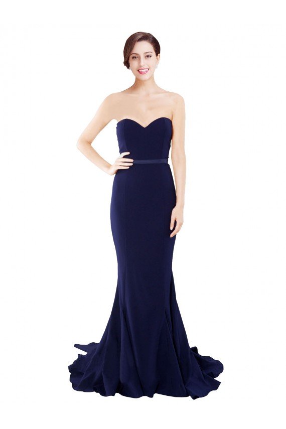 Best Strapless Sweetheart Neckline Crepe Prom Dress with Satin Waistband UK