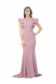 Best Flutter Sleeves Low V-Back High Round Neck Crepe Prom Dress UK