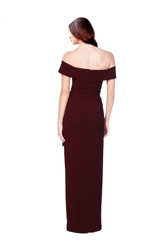 Best Off the Shoulder Long Crepe Prom Dress with Waist Tie UK