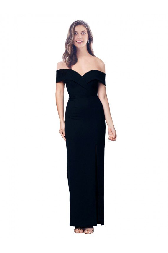 Best Off the Shoulder Long Full Length Crepe Prom Dress with Side Split UK