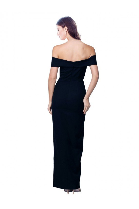 Best Off the Shoulder Long Full Length Crepe Prom Dress with Side Split UK