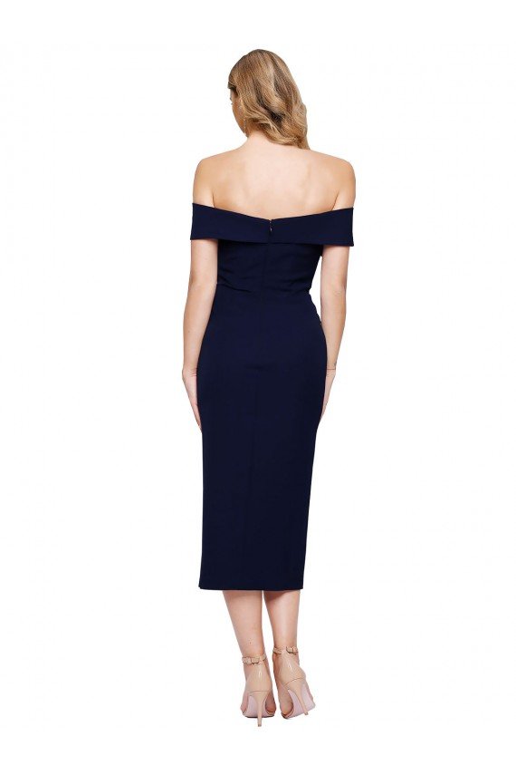 Best Midi Length Short Crepe Cocktail Prom Dress / Homecoming Dress with Side Split UK