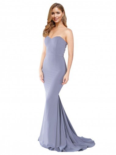 Best Long Strapless Sweetheart Sweep Train Crepe Prom Dress with Low Back UK