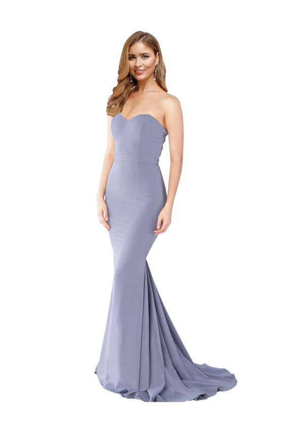 Best Long Strapless Sweetheart Sweep Train Crepe Prom Dress with Low Back UK