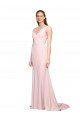 Best Deep V-Neckline and Back Long Sweep Train Crepe Prom Dress with Shoulder Straps UK