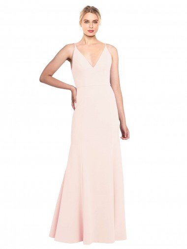 Best Slim A-Line V-Neck Long Stretch Crepe Prom Dress with V-Back UK
