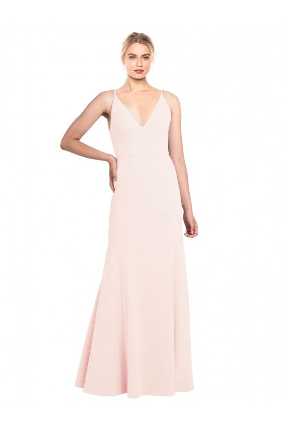 Best Slim A-Line V-Neck Long Stretch Crepe Prom Dress with V-Back UK