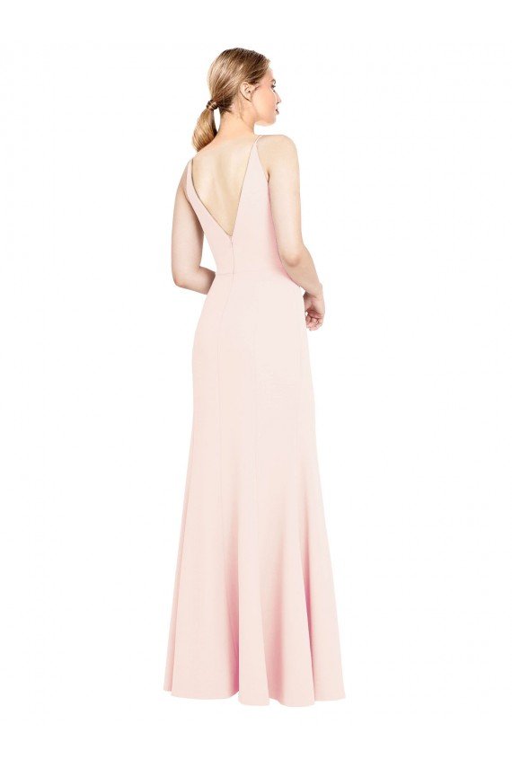 Best Slim A-Line V-Neck Long Stretch Crepe Prom Dress with V-Back UK