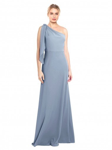 Best Draped Flutter Sleeves One Shoulder Stretch Crepe Prom Dress UK
