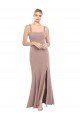 Best Square Neck Fit and Flare Long Stretch Crepe Prom Dress with Side Slit UK