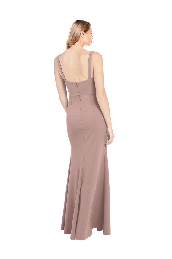 Best Square Neck Fit and Flare Long Stretch Crepe Prom Dress with Side Slit UK