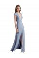 Best Plunging V-Neck Cap Sleeves Stretch Crepe Prom Dress with Front Slit UK