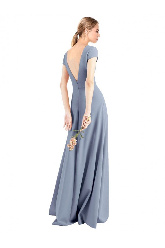 Best Plunging V-Neck Cap Sleeves Stretch Crepe Prom Dress with Front Slit UK